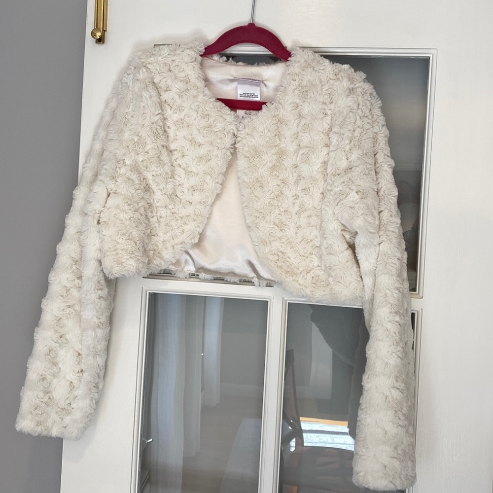 Girls faux fur cream colored iris & Ivy cropped sweater